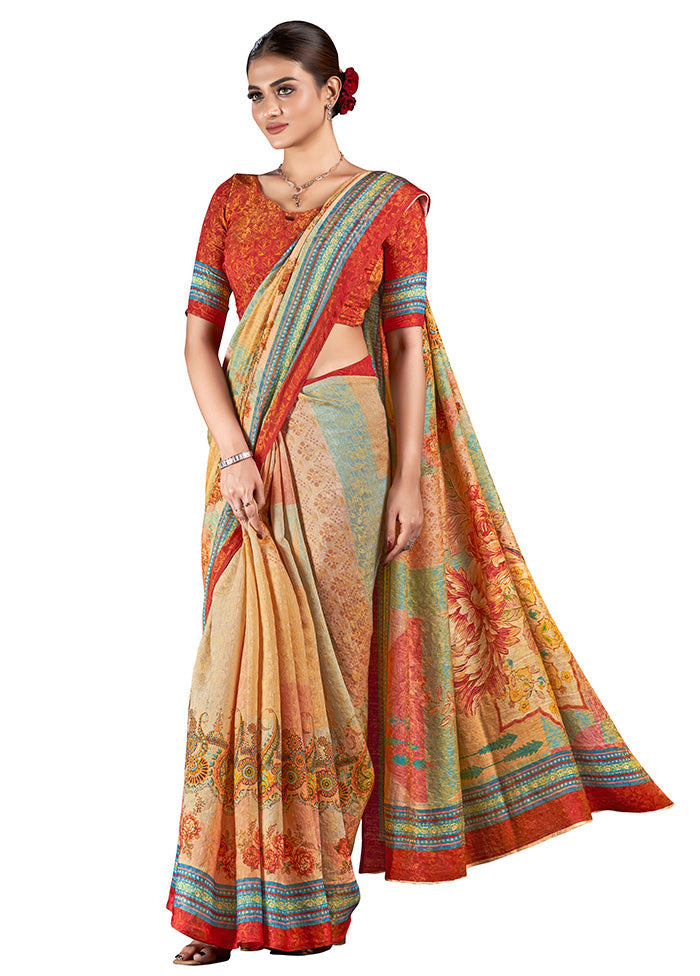 Cream Dupion Silk Saree With Blouse Piece - Indian Silk House Agencies