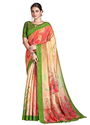 Peach Dupion Silk Saree With Blouse Piece - Indian Silk House Agencies