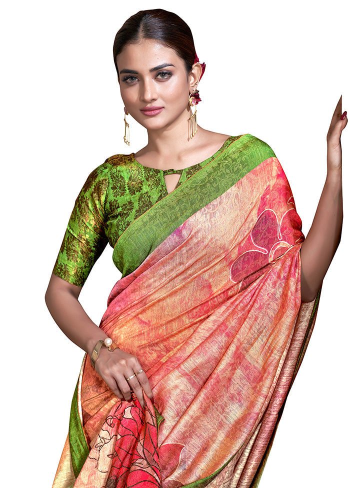 Peach Dupion Silk Saree With Blouse Piece - Indian Silk House Agencies