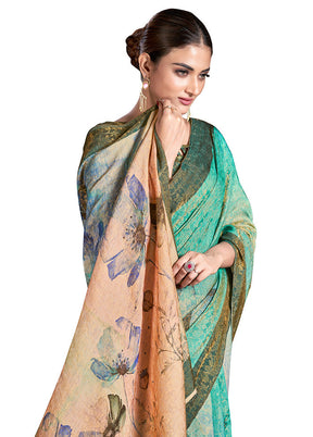 Sea Green Dupion Silk Saree With Blouse Piece - Indian Silk House Agencies