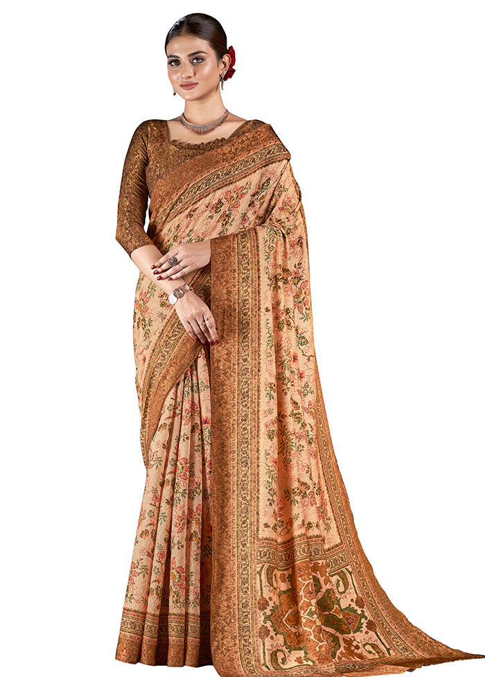 Peach Dupion Silk Saree With Blouse Piece - Indian Silk House Agencies