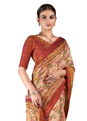 Cream Dupion Silk Saree With Blouse Piece - Indian Silk House Agencies