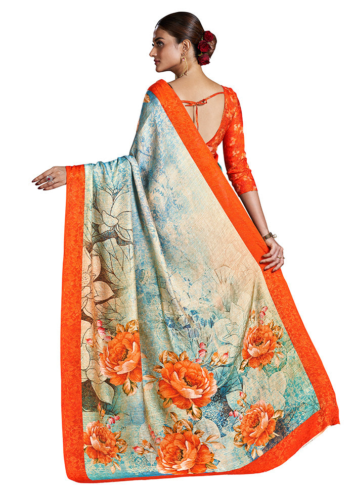 Blue Dupion Silk Saree With Blouse Piece - Indian Silk House Agencies