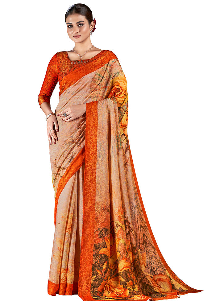 Cream Dupion Silk Saree With Blouse Piece - Indian Silk House Agencies