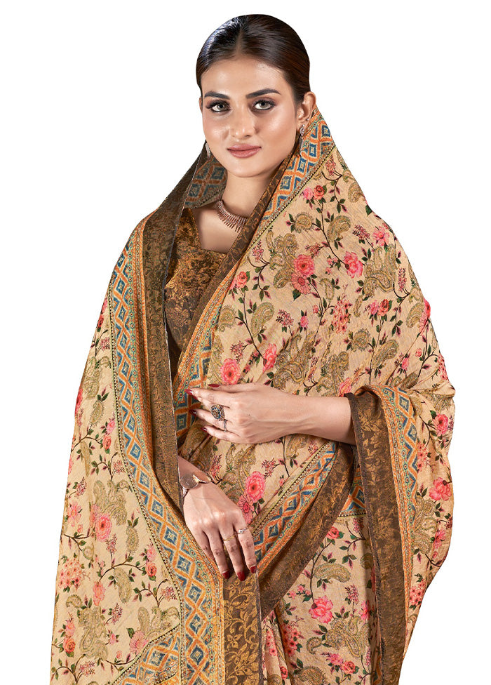 Cream Dupion Silk Saree With Blouse Piece - Indian Silk House Agencies