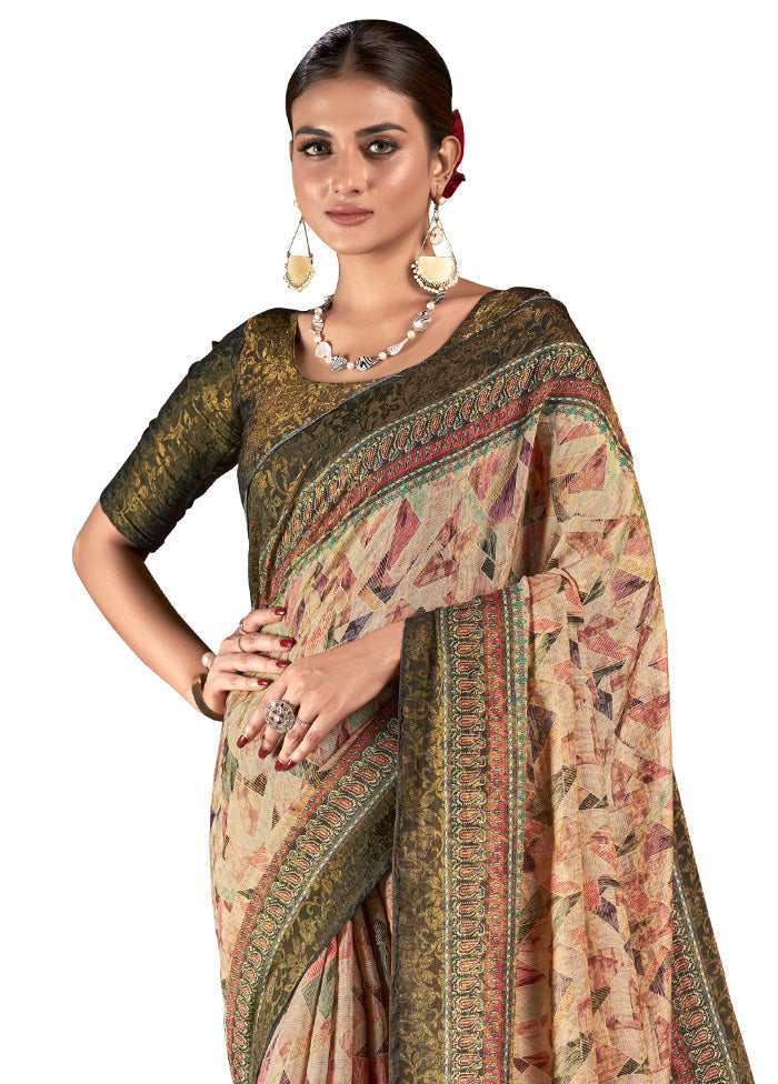 Cream Dupion Silk Saree With Blouse Piece - Indian Silk House Agencies