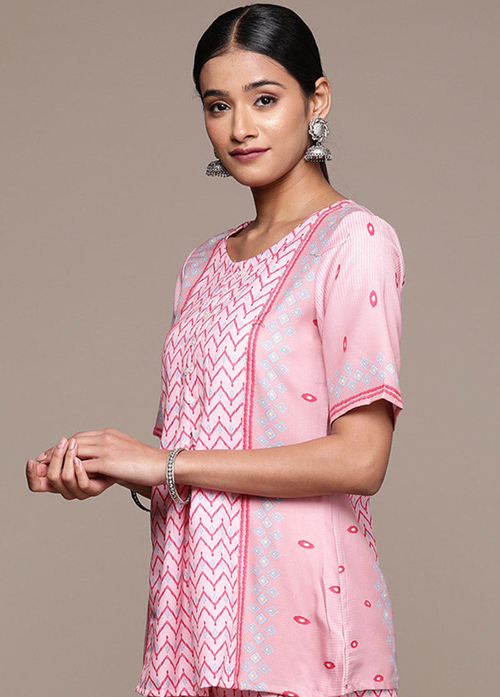 2 Pc Pink Readymade Rayon Kurti Set - Indian Silk House Agencies