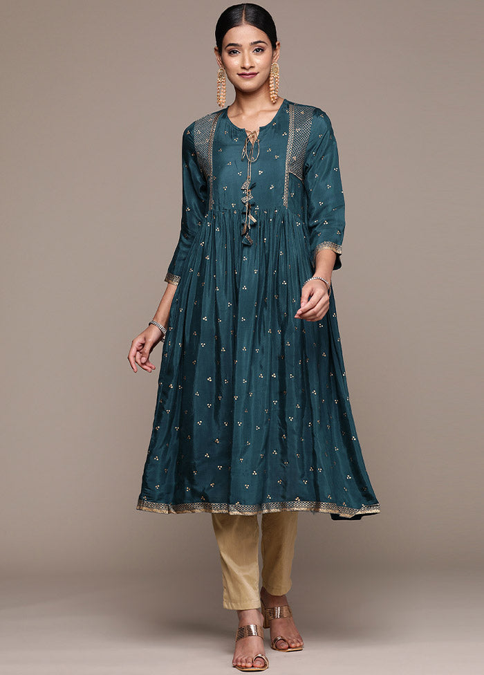 Teal Blue Readymade Viscose Kurti