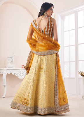 3 Pc Yellow Georgette Semi Stitched Lehenga Set