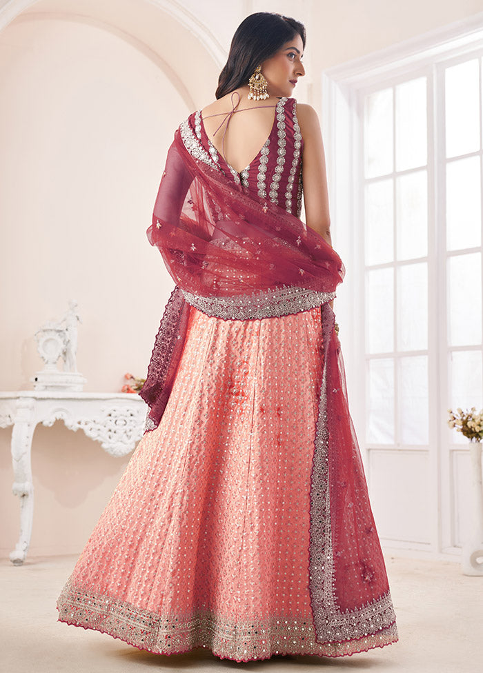 3 Pc Pink Georgette Semi Stitched Lehenga Set