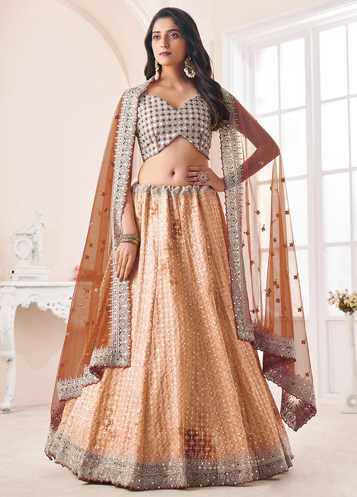 3 Pc Beige Georgette Semi Stitched Lehenga Set - Indian Silk House Agencies