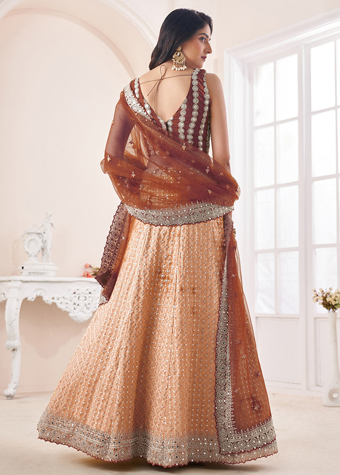 3 Pc Beige Georgette Semi Stitched Lehenga Set - Indian Silk House Agencies