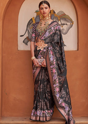 Black Dupion Silk Saree With Blouse Piece - Indian Silk House Agencies