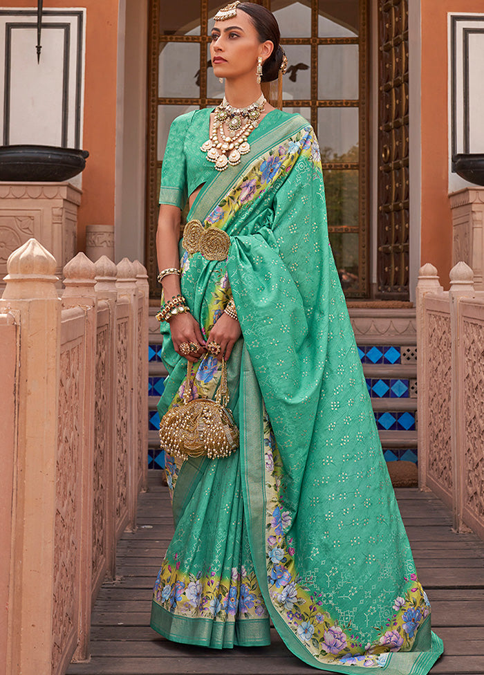 Sea Green Dupion Silk Saree With Blouse Piece - Indian Silk House Agencies