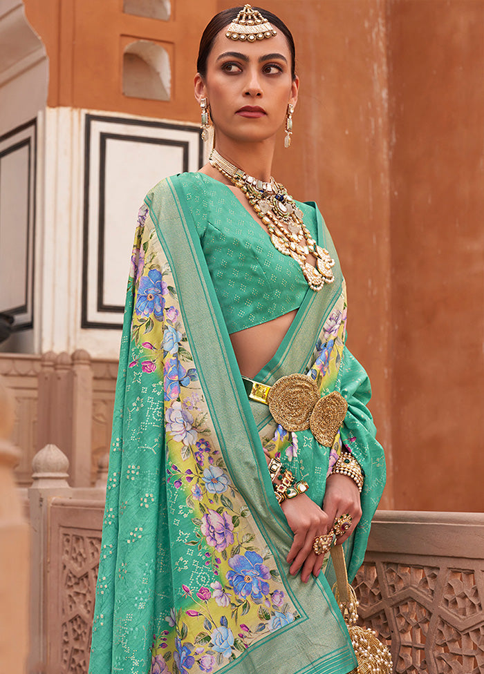 Sea Green Dupion Silk Saree With Blouse Piece - Indian Silk House Agencies