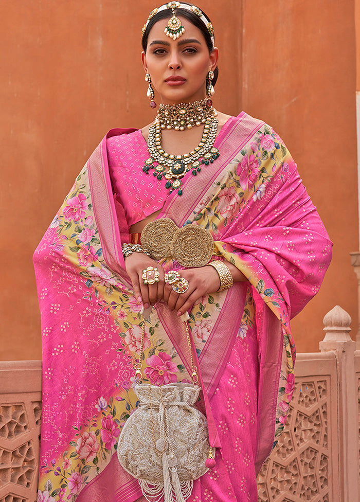 Pink Dupion Silk Saree With Blouse Piece - Indian Silk House Agencies