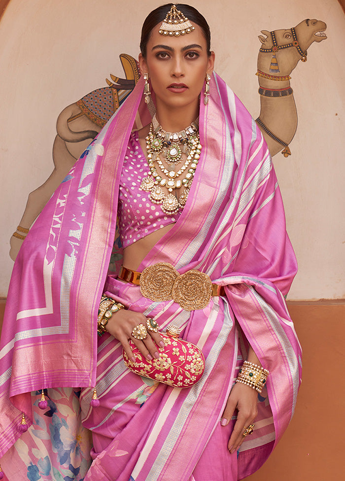 Pink Dupion Silk Saree With Blouse Piece - Indian Silk House Agencies