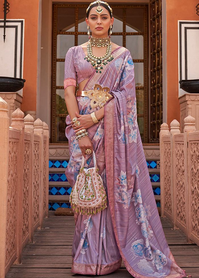 Lavender Dupion Silk Saree With Blouse Piece - Indian Silk House Agencies