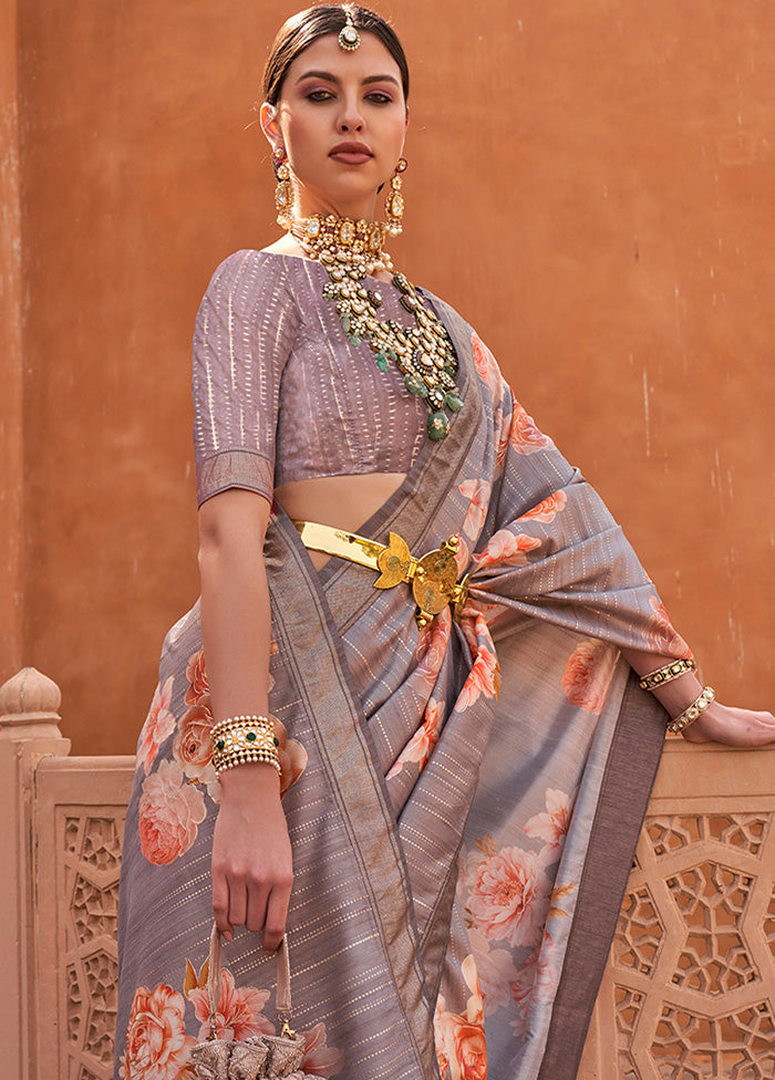 Grey Dupion Silk Saree With Blouse Piece - Indian Silk House Agencies