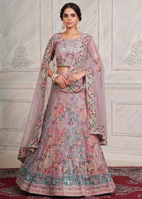 3 Pc Lilac Net Semi Stitched Lehenga Set