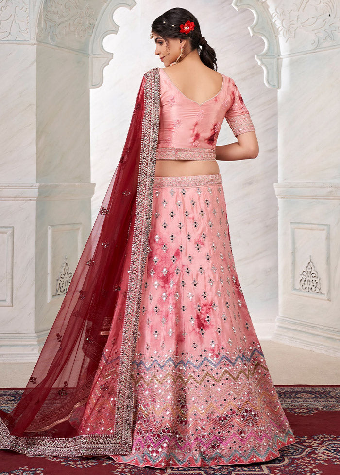 3 Pc Pink Silk Semi Stitched Lehenga Set - Indian Silk House Agencies