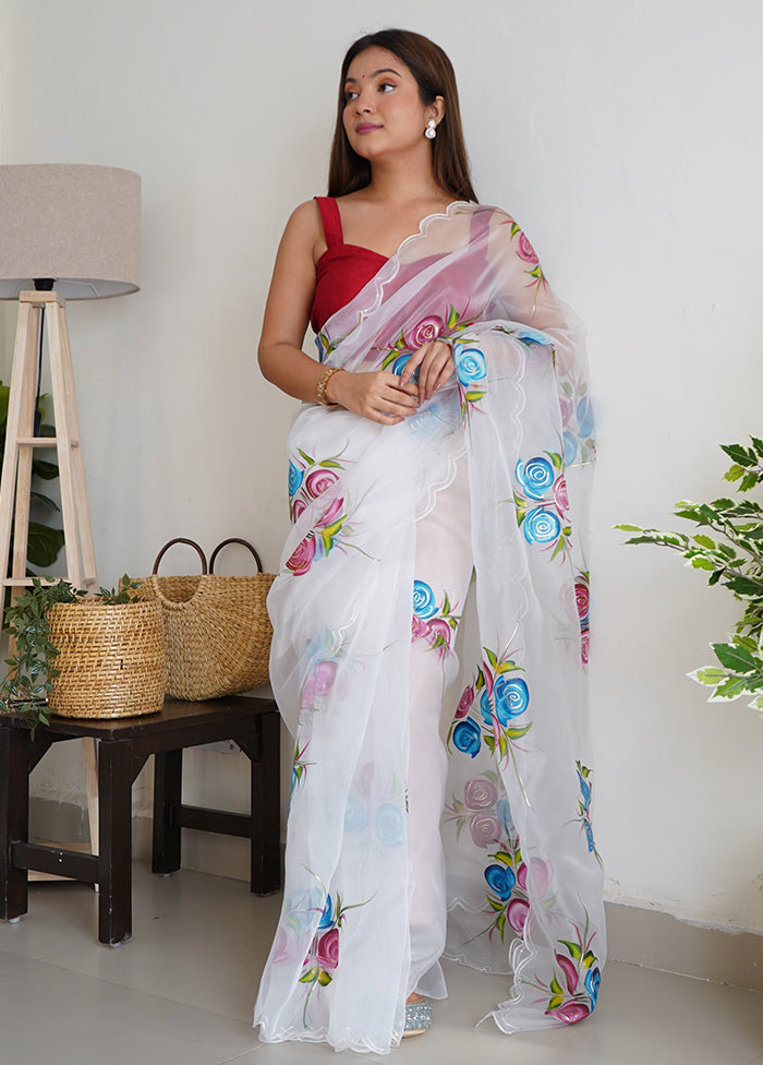 White Organza Saree With Blouse Piece - Indian Silk House Agencies