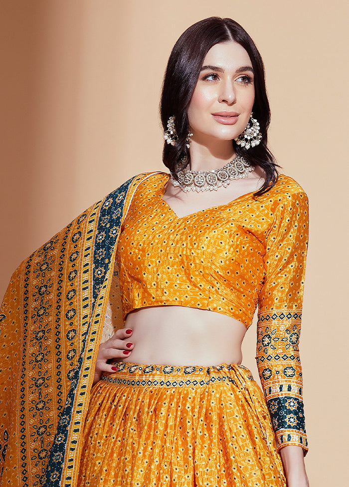 3 Pc Mustard Silk Semi Stitched Lehenga Set