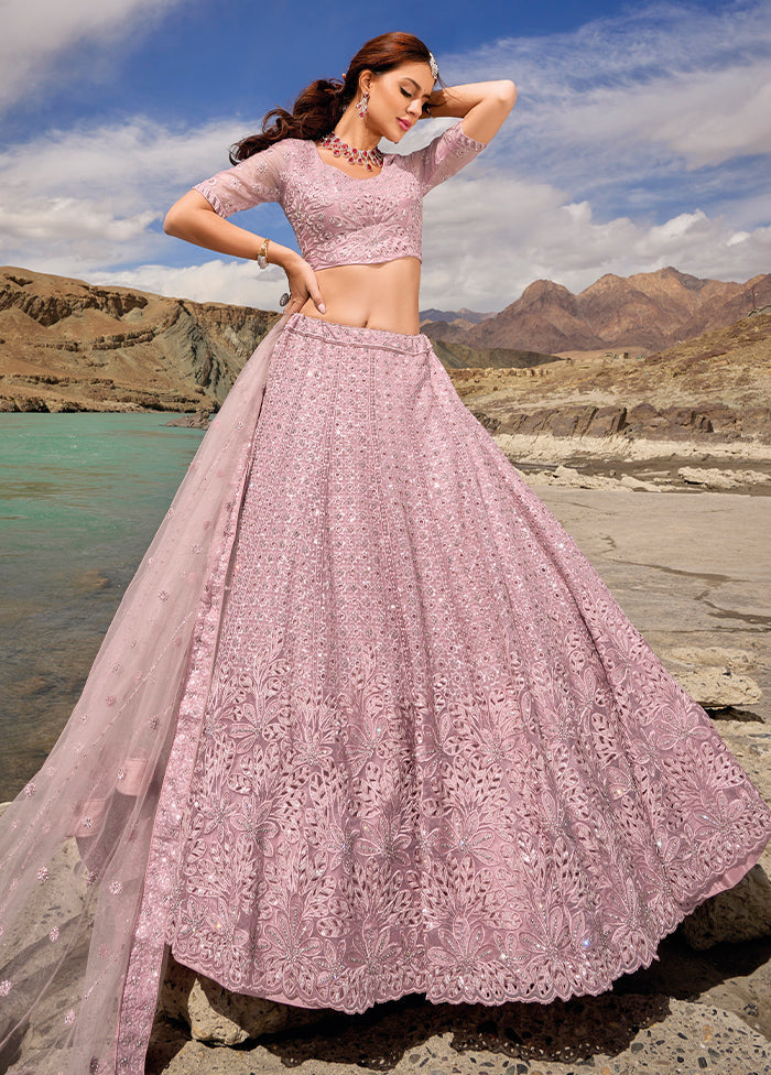 3 Pc Pink Net Semi Stitched Lehenga Set - Indian Silk House Agencies