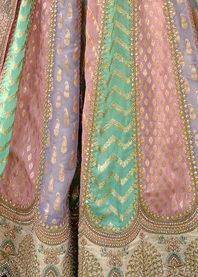 3 Pc Multicolor Silk Semi Stitched Lehenga Set