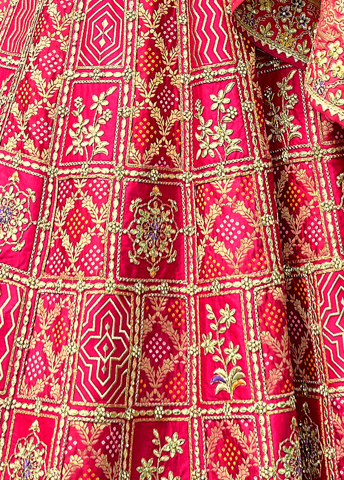 3 Pc Pink Silk Semi Stitched Lehenga Set