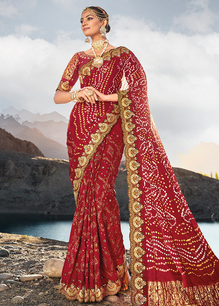 Maroon Silk Saree With Blouse Piece - Indian Silk House Agencies