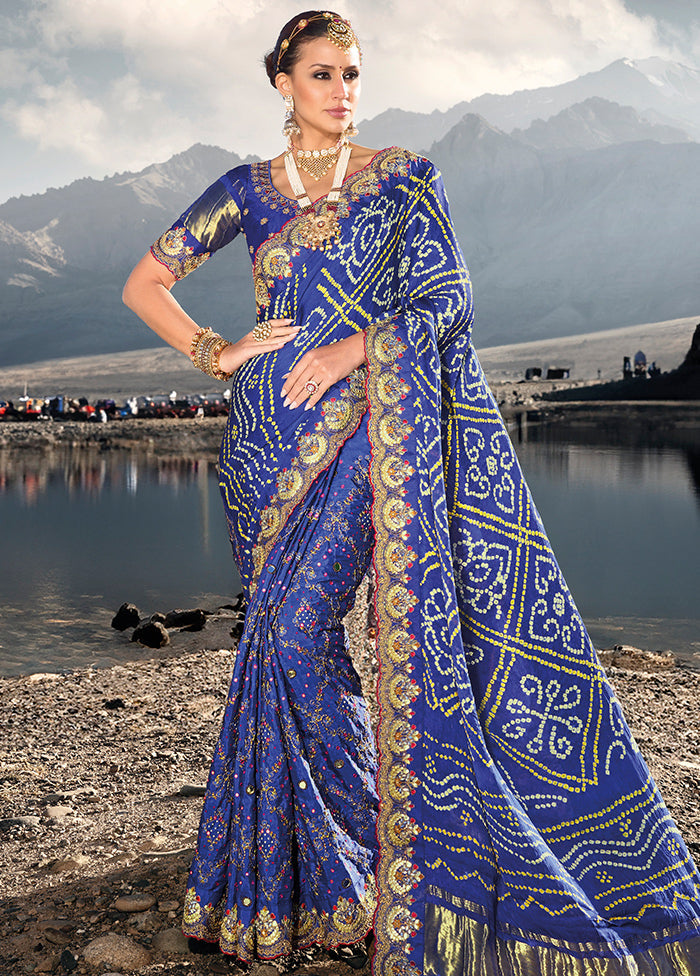 Blue Silk Saree With Blouse Piece - Indian Silk House Agencies