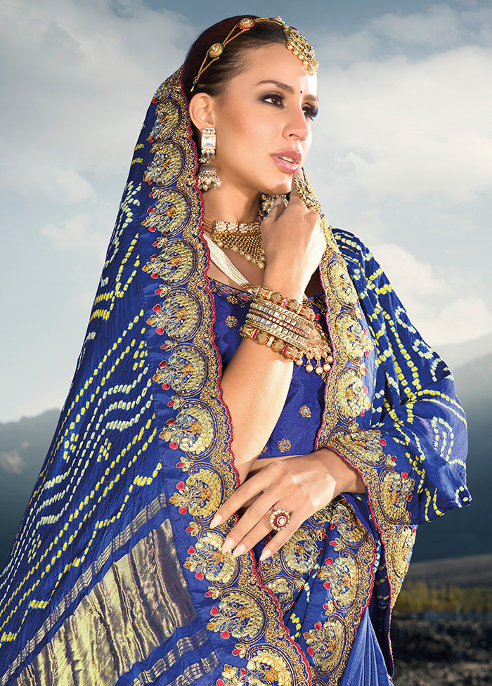 Blue Silk Saree With Blouse Piece - Indian Silk House Agencies