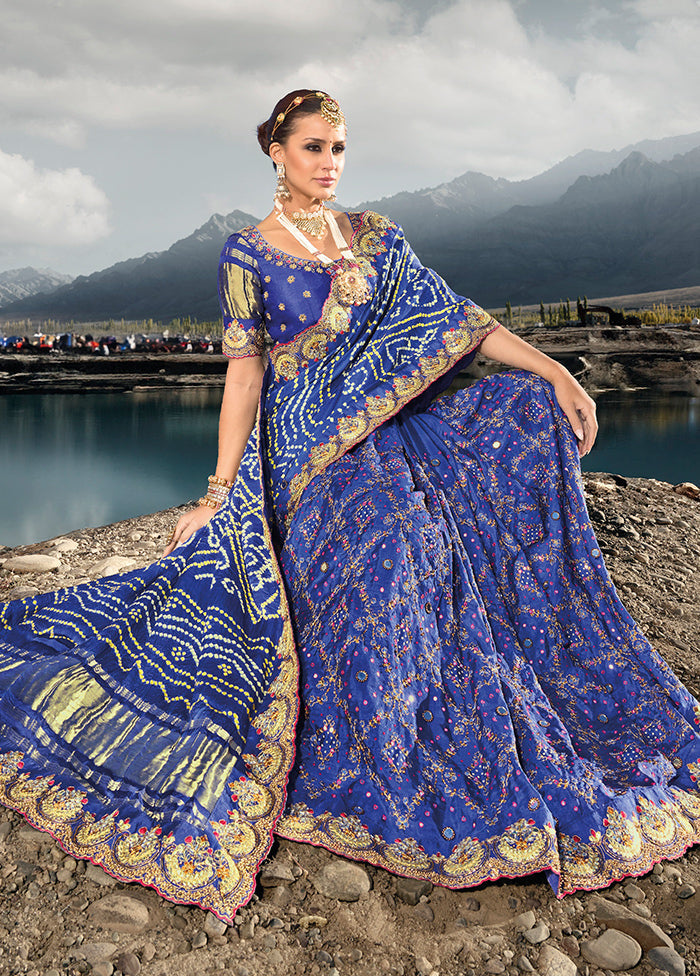 Blue Silk Saree With Blouse Piece - Indian Silk House Agencies