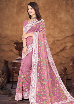 Pink Organza Saree With Blouse Piece - Indian Silk House Agencies