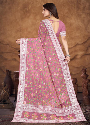 Pink Organza Saree With Blouse Piece - Indian Silk House Agencies