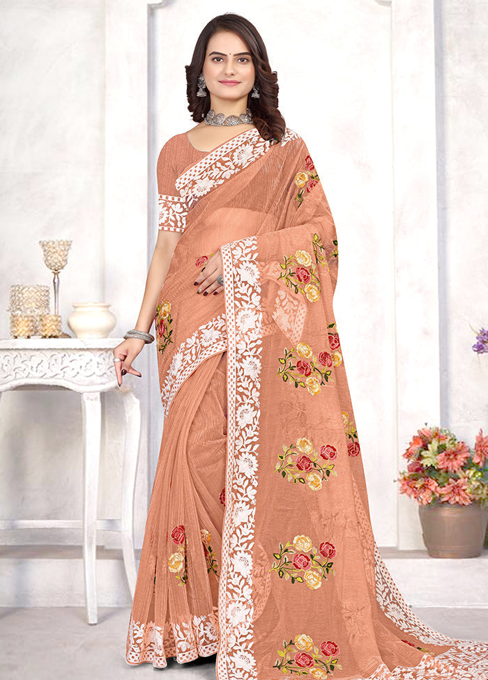 Peach Organza Saree With Blouse Piece - Indian Silk House Agencies