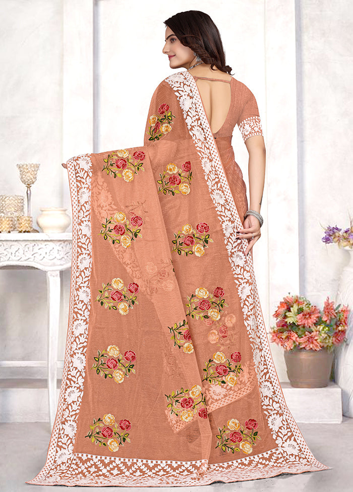 Peach Organza Saree With Blouse Piece - Indian Silk House Agencies