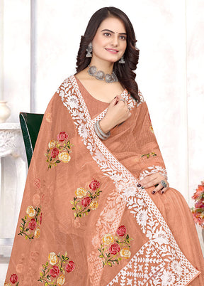 Peach Organza Saree With Blouse Piece - Indian Silk House Agencies