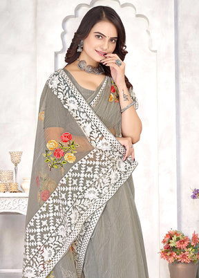 Grey Organza Saree With Blouse Piece - Indian Silk House Agencies