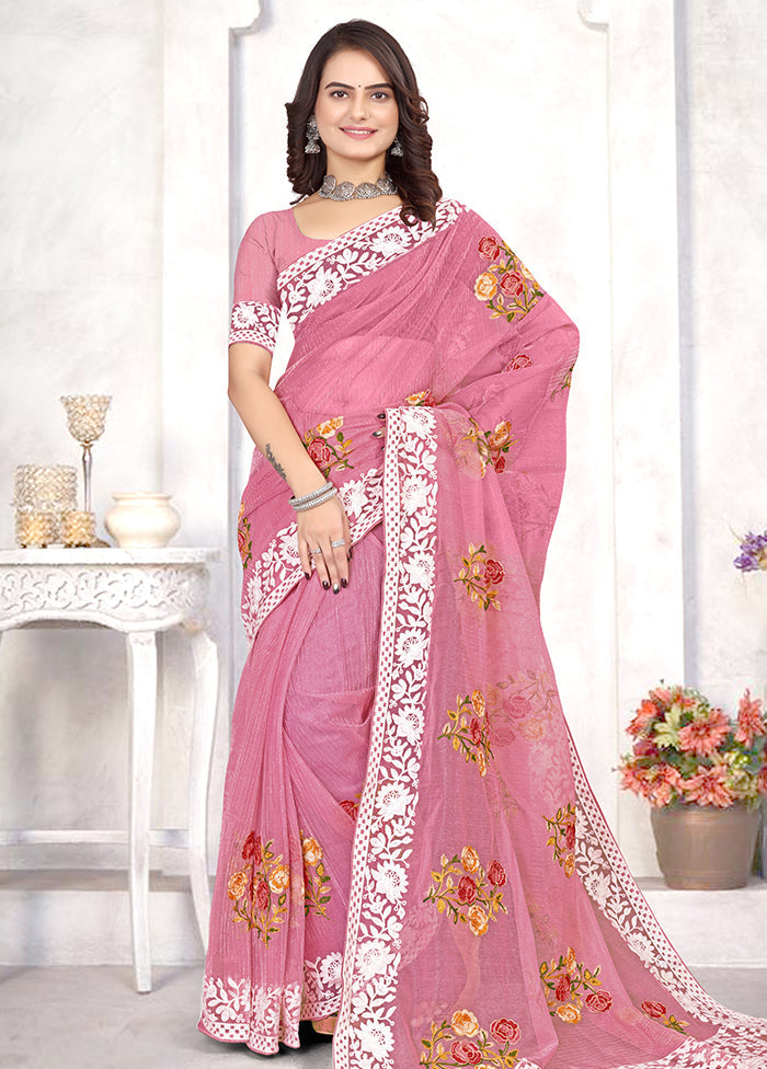 Pink Organza Saree With Blouse Piece - Indian Silk House Agencies