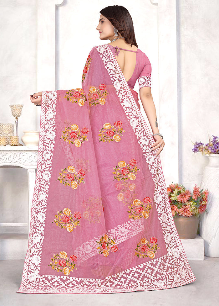 Pink Organza Saree With Blouse Piece - Indian Silk House Agencies