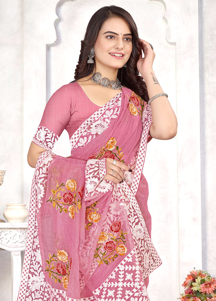 Pink Organza Saree With Blouse Piece - Indian Silk House Agencies