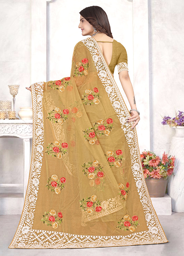 Mustard Organza Saree With Blouse Piece - Indian Silk House Agencies