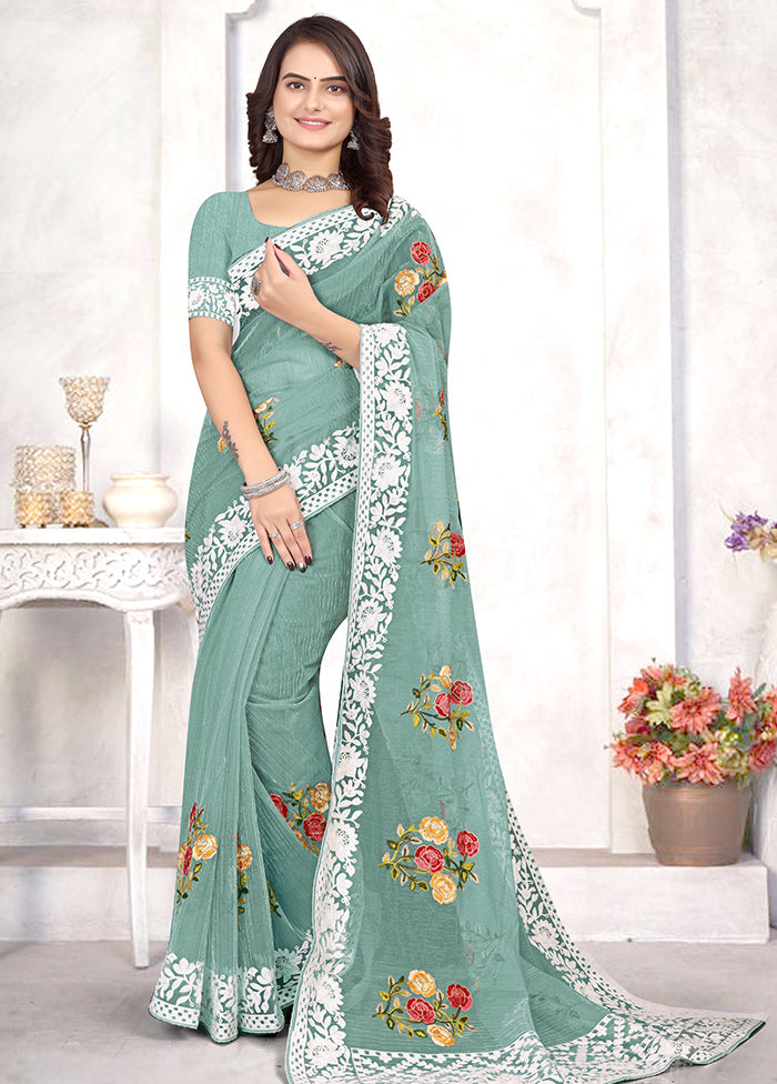 Green Organza Saree With Blouse Piece - Indian Silk House Agencies