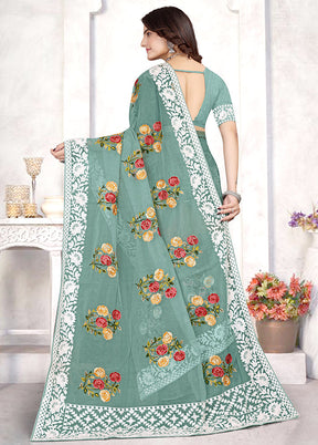 Green Organza Saree With Blouse Piece - Indian Silk House Agencies