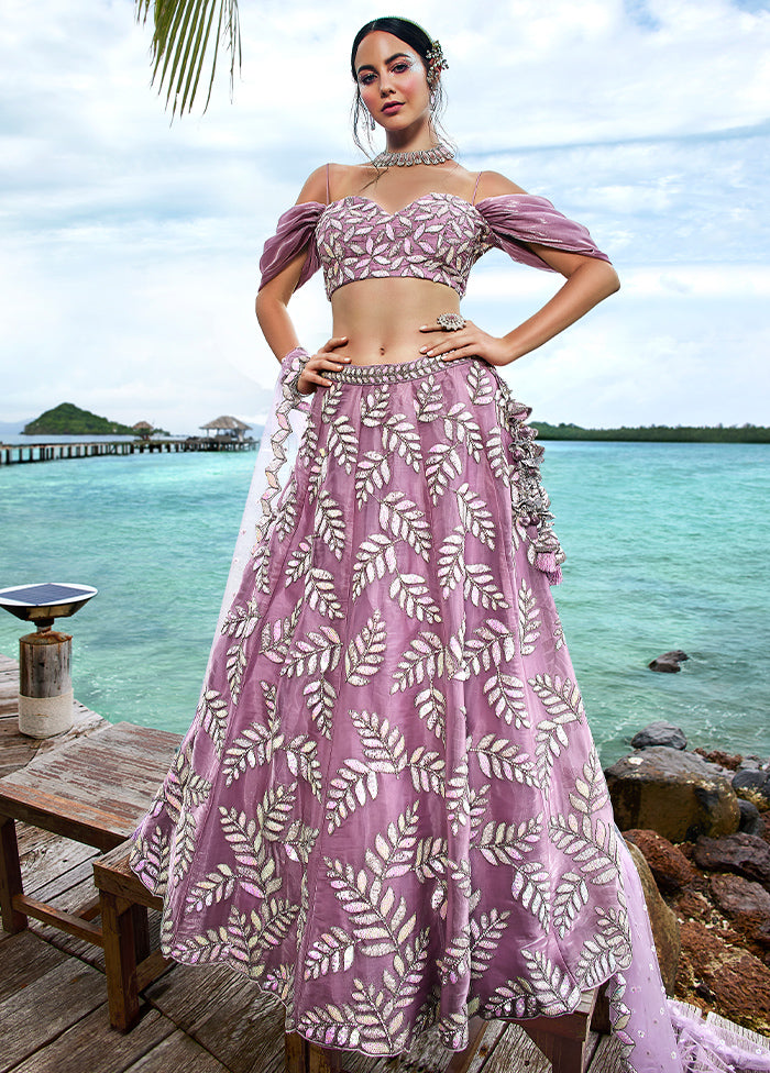 3 Pc Mauve Net Semi Stitched Lehenga Set