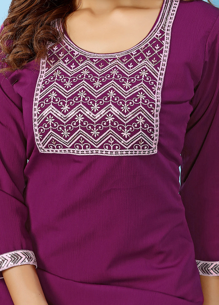 2 Pc Purple Readymade Cotton Kurti Set - Indian Silk House Agencies