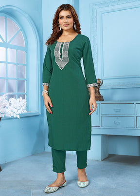 2 Pc Green Readymade Cotton Kurti Set - Indian Silk House Agencies