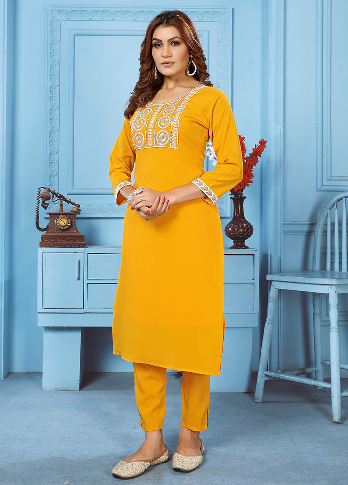 2 Pc Yellow Readymade Cotton Kurti Set - Indian Silk House Agencies